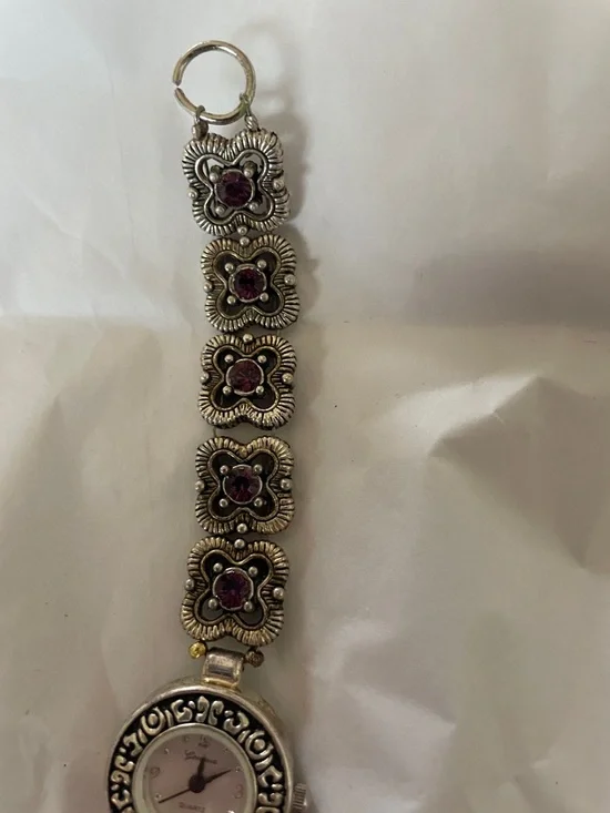 Silver-Tone Floral Link Watch with Pink Stones - Brighton Style! - Picture 5 of 9
